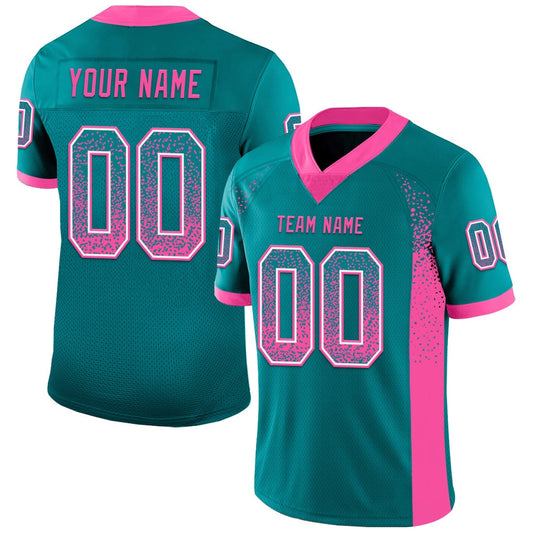 Custom Teal Pink White Mesh Drift Fashion Football Jersey, Team Jerseys Football, Custom Football Jersey