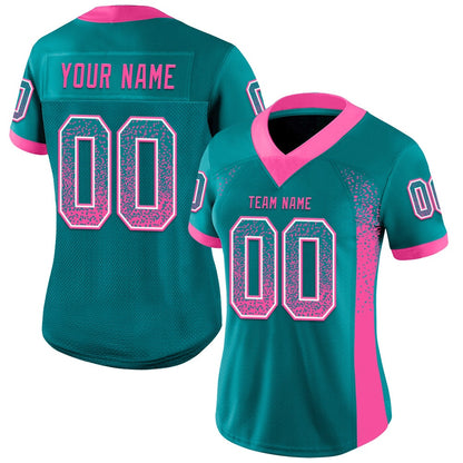 Custom Teal Pink White Mesh Drift Fashion Football Jersey, Team Jerseys Football, Custom Football Jersey
