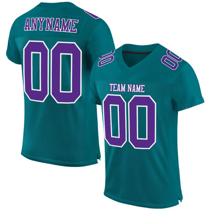 Custom Teal Purple White Mesh Authentic Football Jersey, Team Jerseys Football, Custom Football Jersey