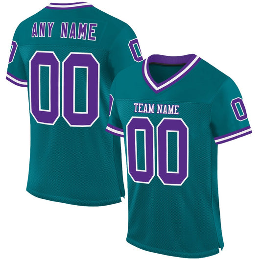 Custom Teal Purple White Mesh Authentic Throwback Football Jersey, Team Jerseys Football, Custom Football Jersey