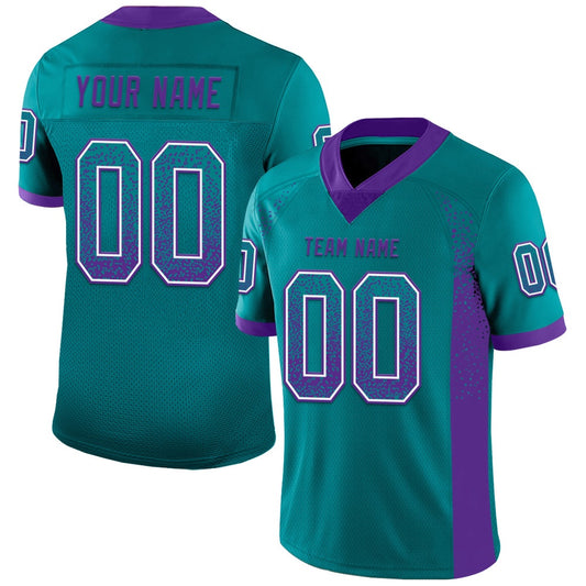 Custom Teal Purple White Mesh Drift Fashion Football Jersey, Team Jerseys Football, Custom Football Jersey