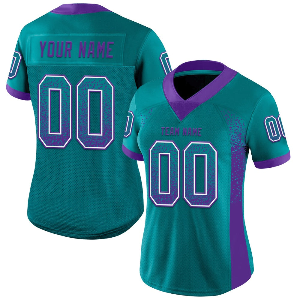 Custom Teal Purple White Mesh Drift Fashion Football Jersey, Team Jerseys Football, Custom Football Jersey