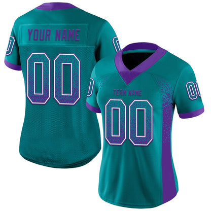 Custom Teal Purple White Mesh Drift Fashion Football Jersey, Team Jerseys Football, Custom Football Jersey