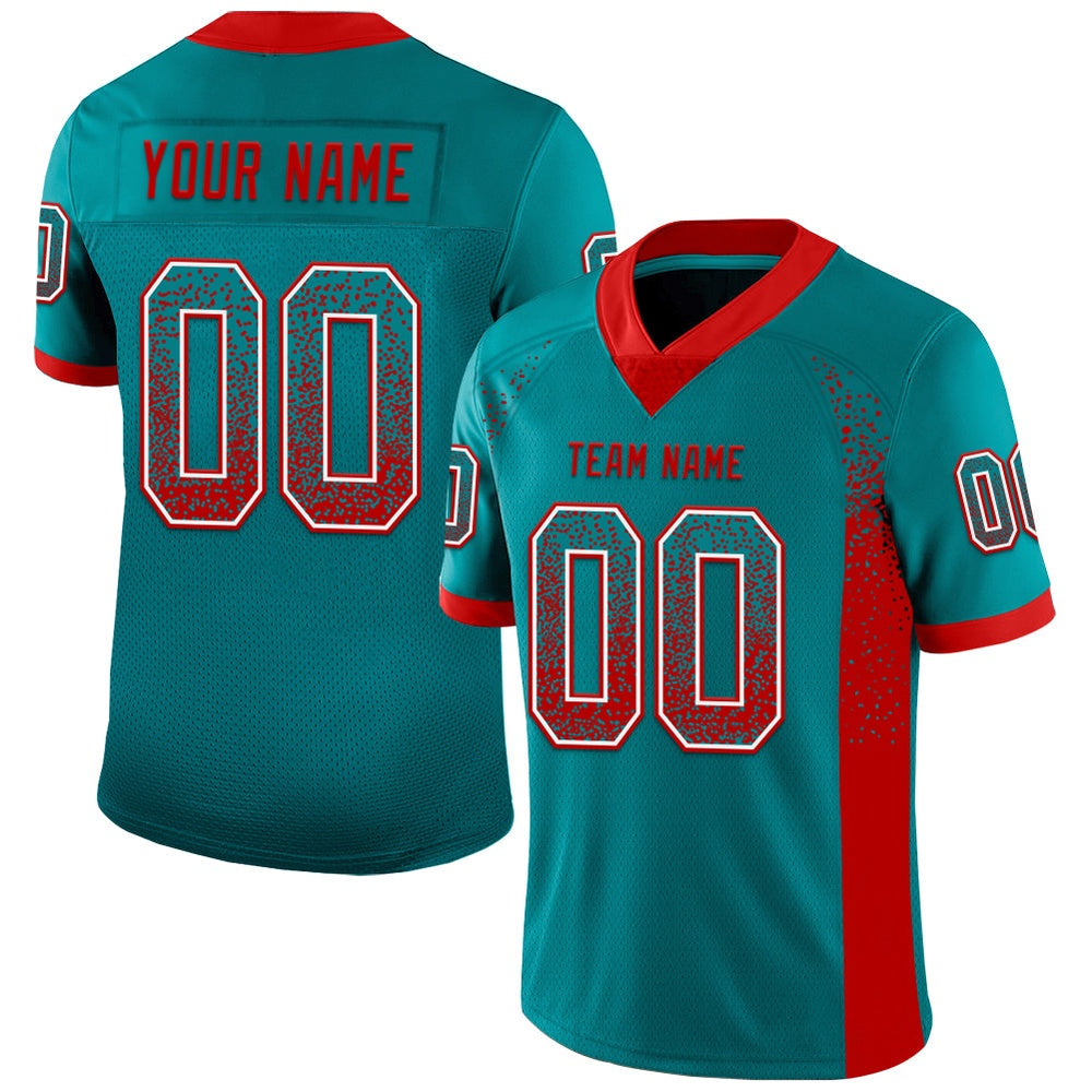 Custom Teal Red White Mesh Drift Fashion Football Jersey, Team Jerseys Football, Custom Football Jersey