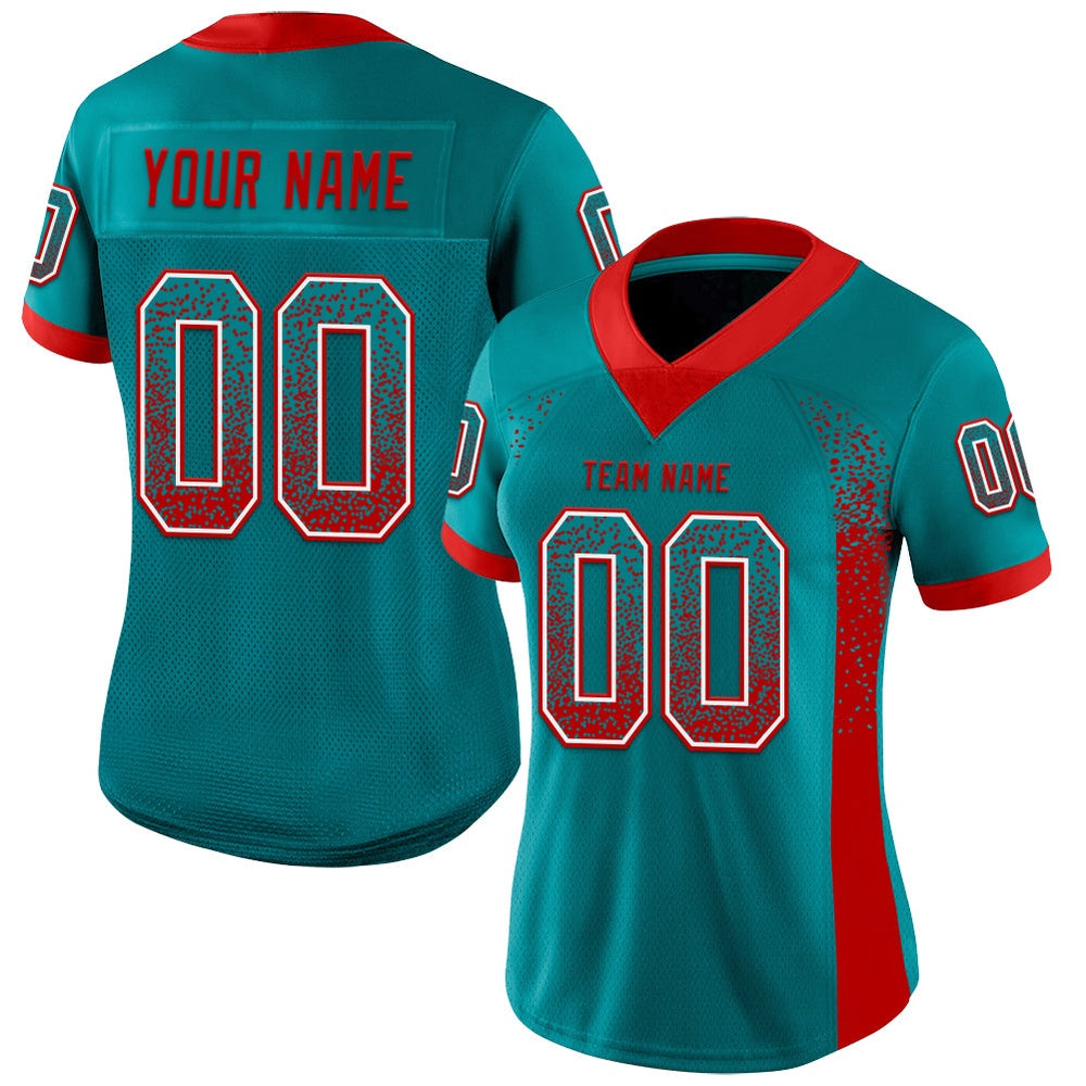 Custom Teal Red White Mesh Drift Fashion Football Jersey, Team Jerseys Football, Custom Football Jersey