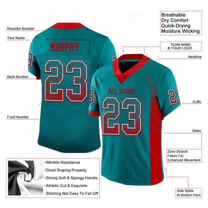 Custom Teal Red White Mesh Drift Fashion Football Jersey, Team Jerseys Football, Custom Football Jersey