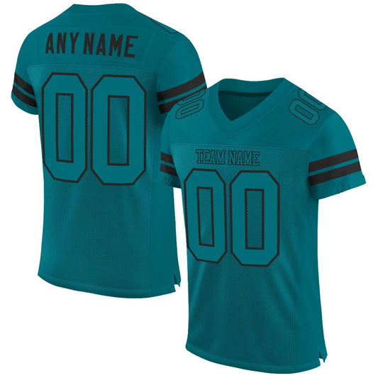 Custom Teal Teal Black Mesh Authentic Football Jersey, Team Jerseys Football, Custom Football Jersey