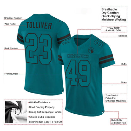 Custom Teal Teal Black Mesh Authentic Football Jersey, Team Jerseys Football, Custom Football Jersey