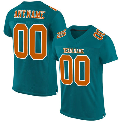 Custom Teal Texas Orange White Mesh Authentic Football Jersey, Team Jerseys Football, Custom Football Jersey