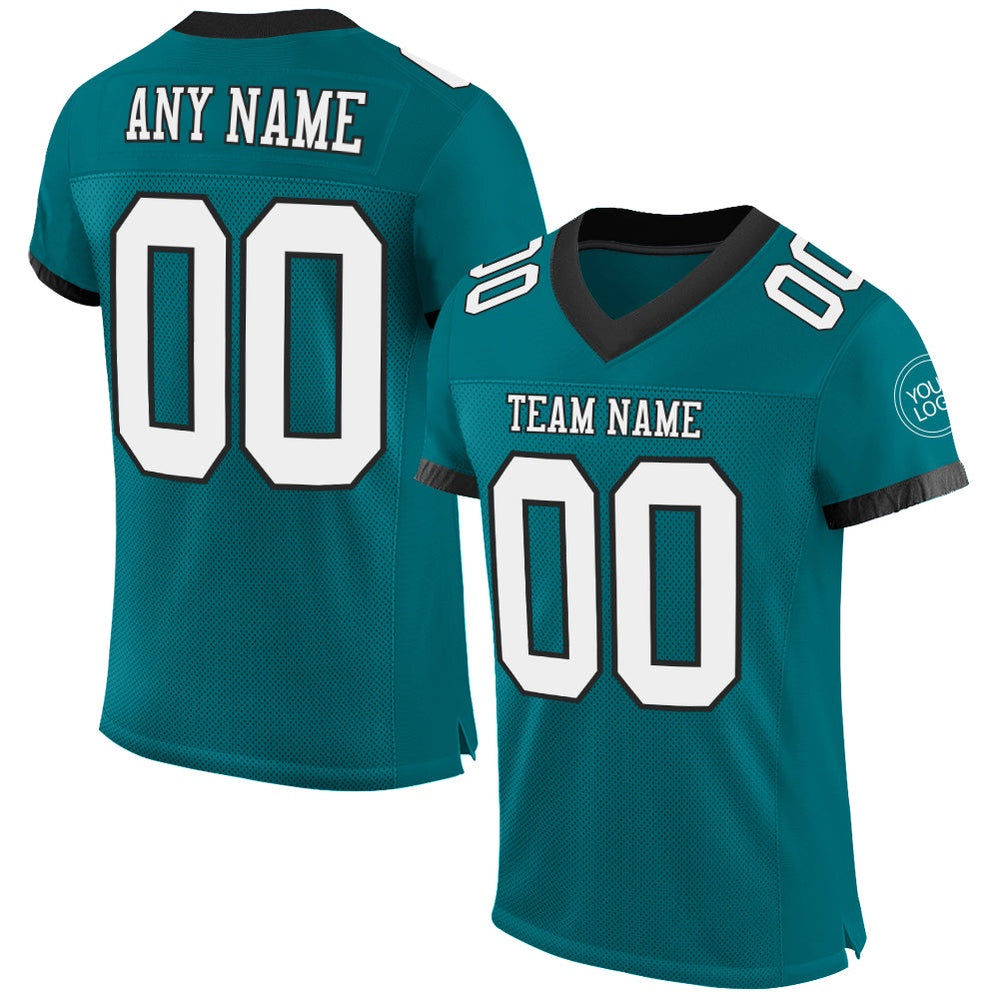 Custom Teal White Black Mesh Authentic Football Jersey, Team Jerseys Football, Custom Football Jersey