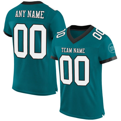 Custom Teal White Black Mesh Authentic Football Jersey, Team Jerseys Football, Custom Football Jersey