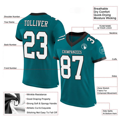 Custom Teal White Black Mesh Authentic Football Jersey, Team Jerseys Football, Custom Football Jersey
