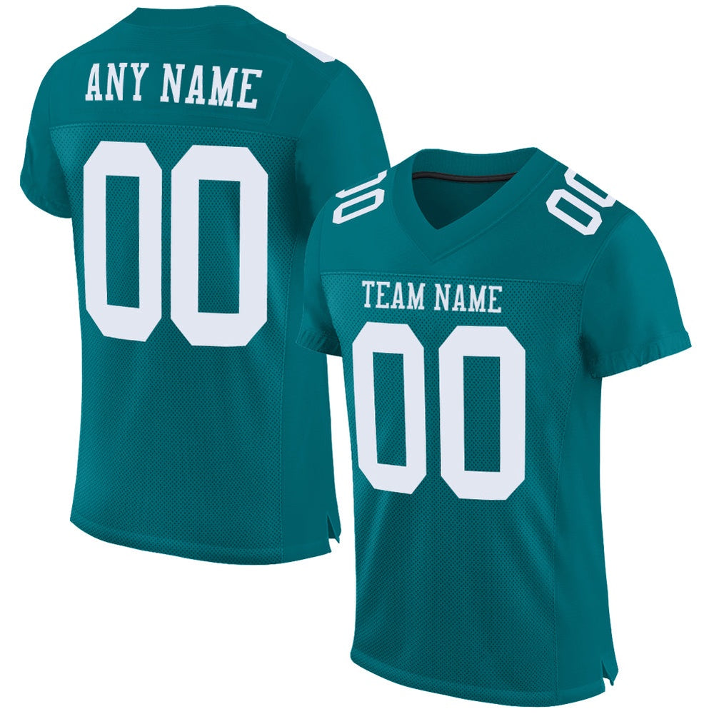 Custom Teal White Mesh Authentic Football Jersey, Team Jerseys Football, Custom Football Jersey