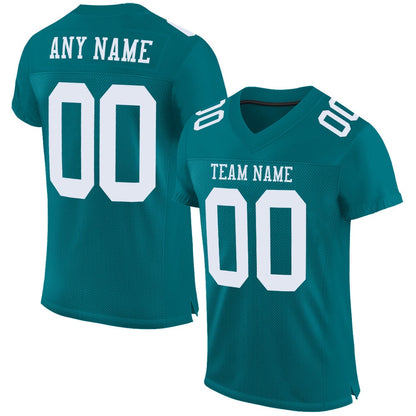 Custom Teal White Mesh Authentic Football Jersey, Team Jerseys Football, Custom Football Jersey