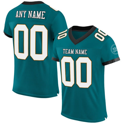 Custom Teal White Old Gold Black Mesh Authentic Football Jersey, Team Jerseys Football, Custom Football Jersey