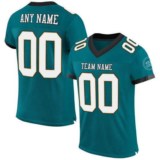 Custom Teal White Old Gold Black Mesh Authentic Football Jersey, Team Jerseys Football, Custom Football Jersey