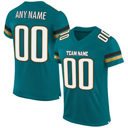 Custom Teal White Old Gold Mesh Authentic Football Jersey, Team Jerseys Football, Custom Football Jersey