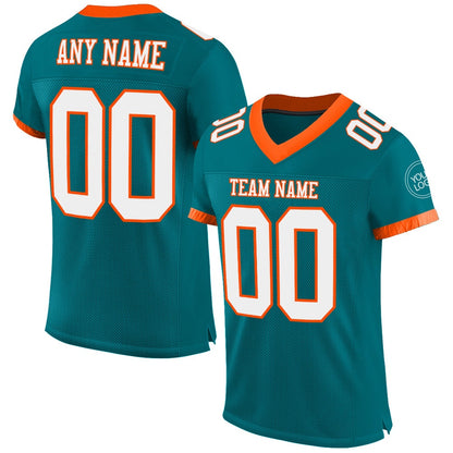 Custom Teal White Orange Mesh Authentic Football Jersey, Team Jerseys Football, Custom Football Jersey