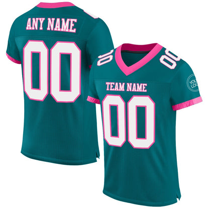 Custom Teal White Pink Mesh Authentic Football Jersey, Team Jerseys Football, Custom Football Jersey