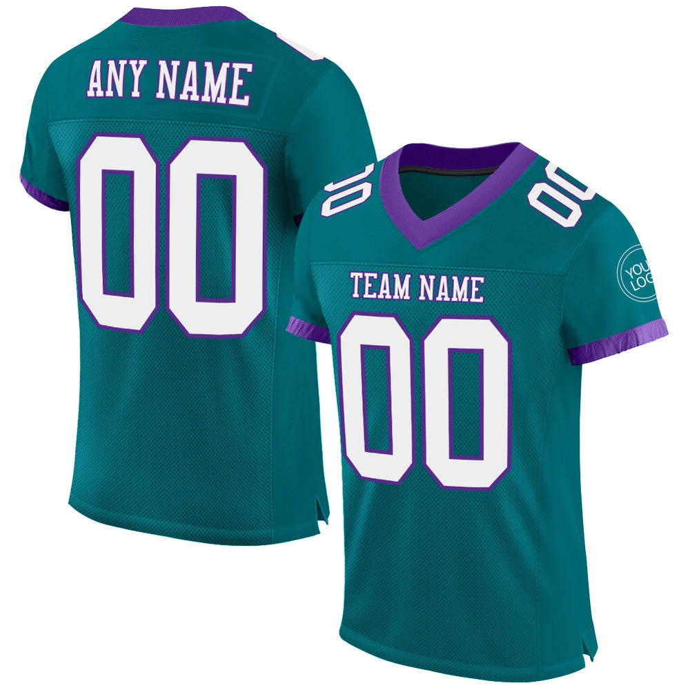 Custom Teal White Purple Mesh Authentic Football Jersey, Team Jerseys Football, Custom Football Jersey