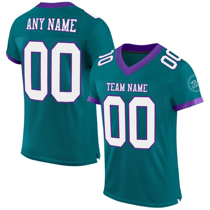 Custom Teal White Purple Mesh Authentic Football Jersey, Team Jerseys Football, Custom Football Jersey