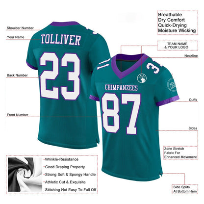 Custom Teal White Purple Mesh Authentic Football Jersey, Team Jerseys Football, Custom Football Jersey