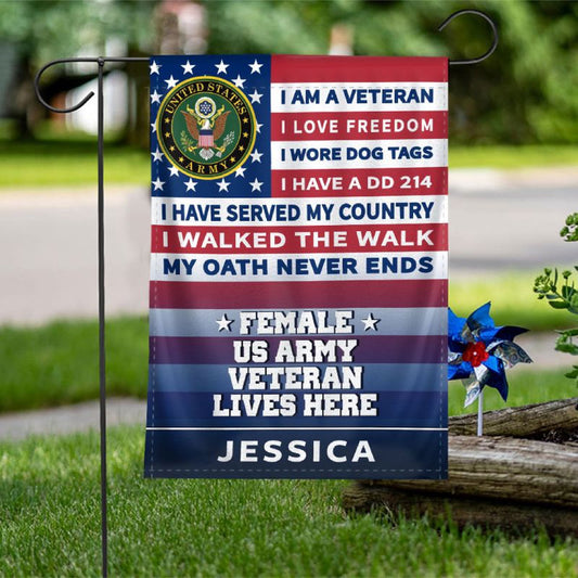 Custom US Army Flag, Flag For A Female Veteran I Love Freedom, US Army Veteran Flag, Army Retired Flag