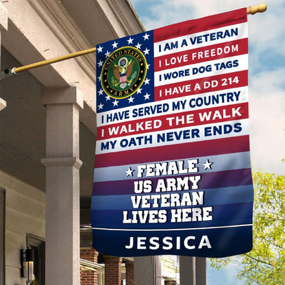 Custom US Army Flag, Flag For A Female Veteran I Love Freedom, US Army Veteran Flag, Army Retired Flag