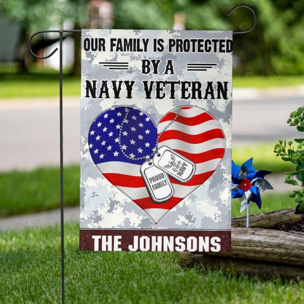 Custom US Navy Flag, Our Family Is Protected Navy Flag, US Navy Garden Flag, US Veteran Flag