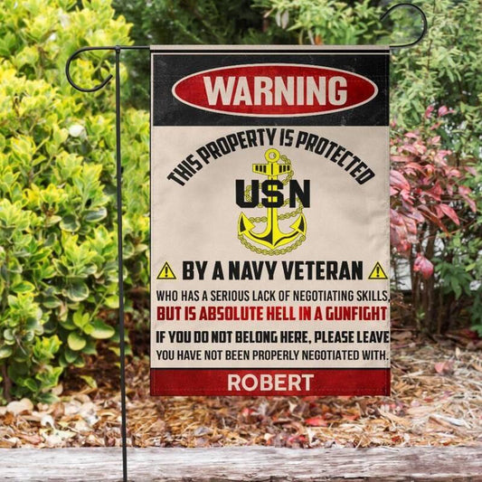 Custom US Navy Flag, This Property Is Protected Navy Flag, US Navy Garden Flag, US Veteran Flag