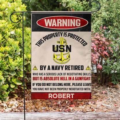 Custom US Navy Flag, This Property Is Protected Navy Flag, US Navy Garden Flag, US Veteran Flag