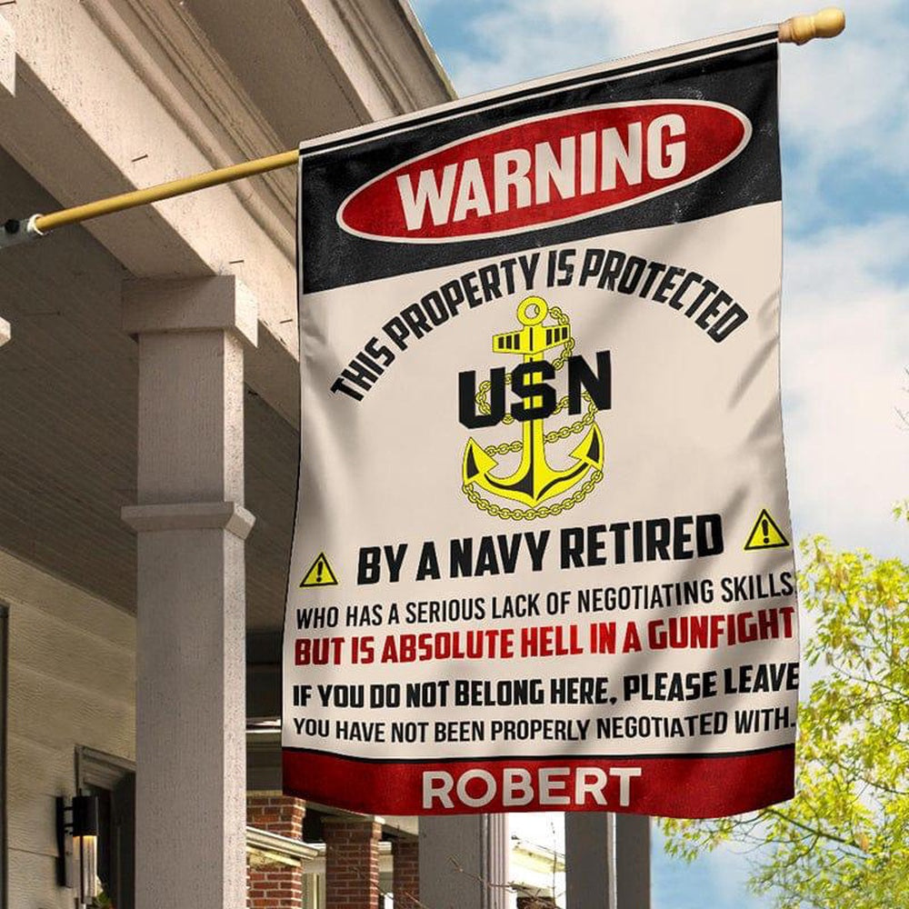 Custom US Navy Flag, This Property Is Protected Navy Flag, US Navy Garden Flag, US Veteran Flag