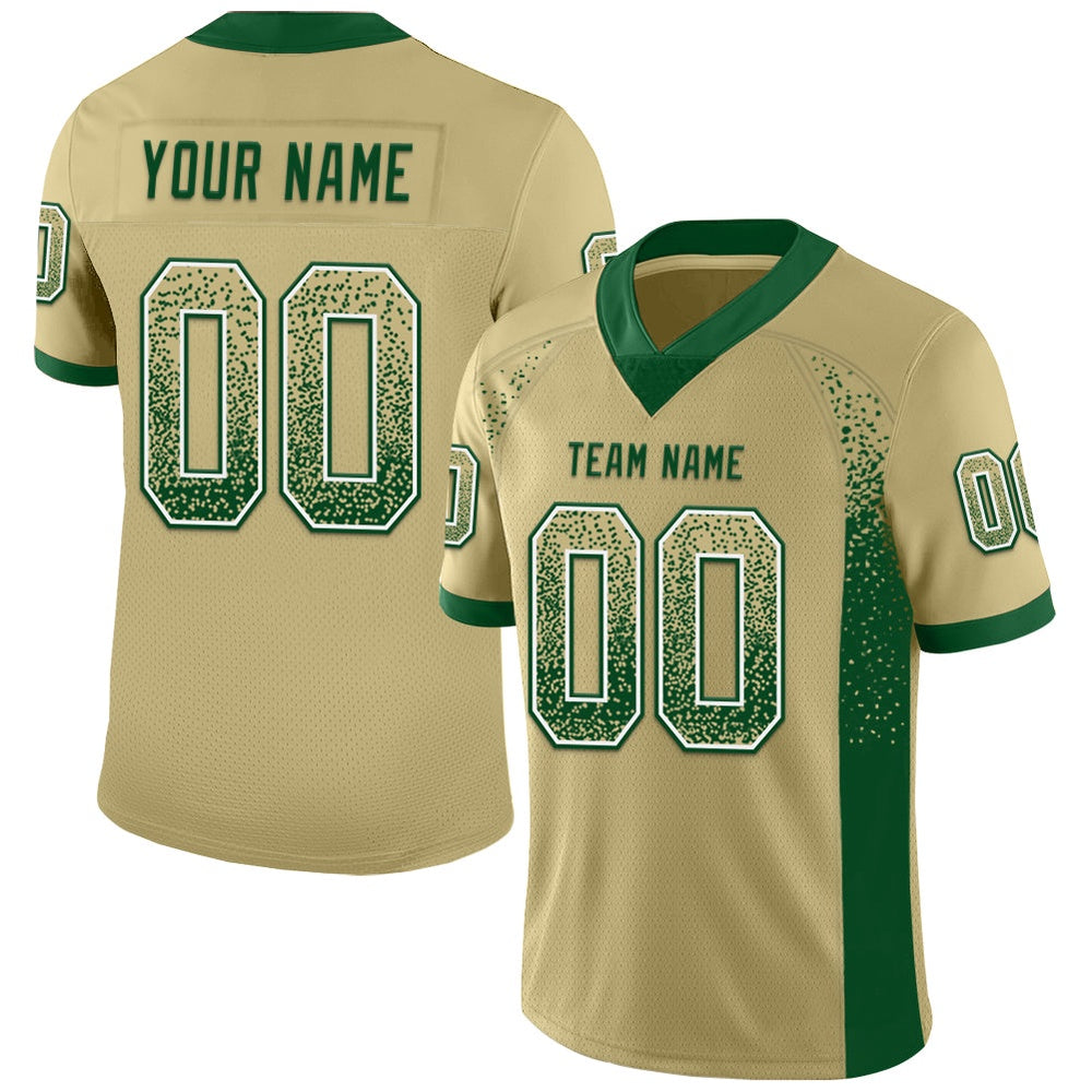Custom Vegas Gold Green White Mesh Drift Fashion Football Jersey, Team Jerseys Football, Custom Football Jersey
