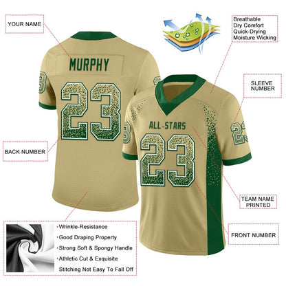 Custom Vegas Gold Green White Mesh Drift Fashion Football Jersey, Team Jerseys Football, Custom Football Jersey