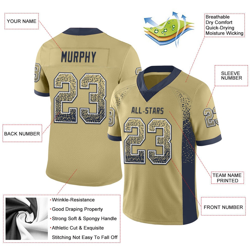 Custom Vegas Gold Navy White Mesh Drift Fashion Football Jersey, Team Jerseys Football, Custom Football Jersey