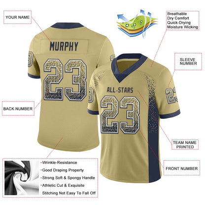 Custom Vegas Gold Navy White Mesh Drift Fashion Football Jersey, Team Jerseys Football, Custom Football Jersey