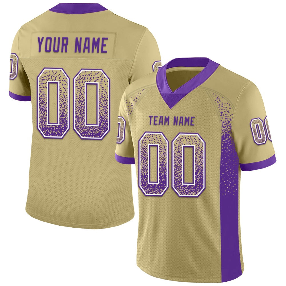 Custom Vegas Gold Purple White Mesh Drift Fashion Football Jersey, Team Jerseys Football, Custom Football Jersey
