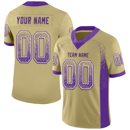 Custom Vegas Gold Purple White Mesh Drift Fashion Football Jersey, Team Jerseys Football, Custom Football Jersey