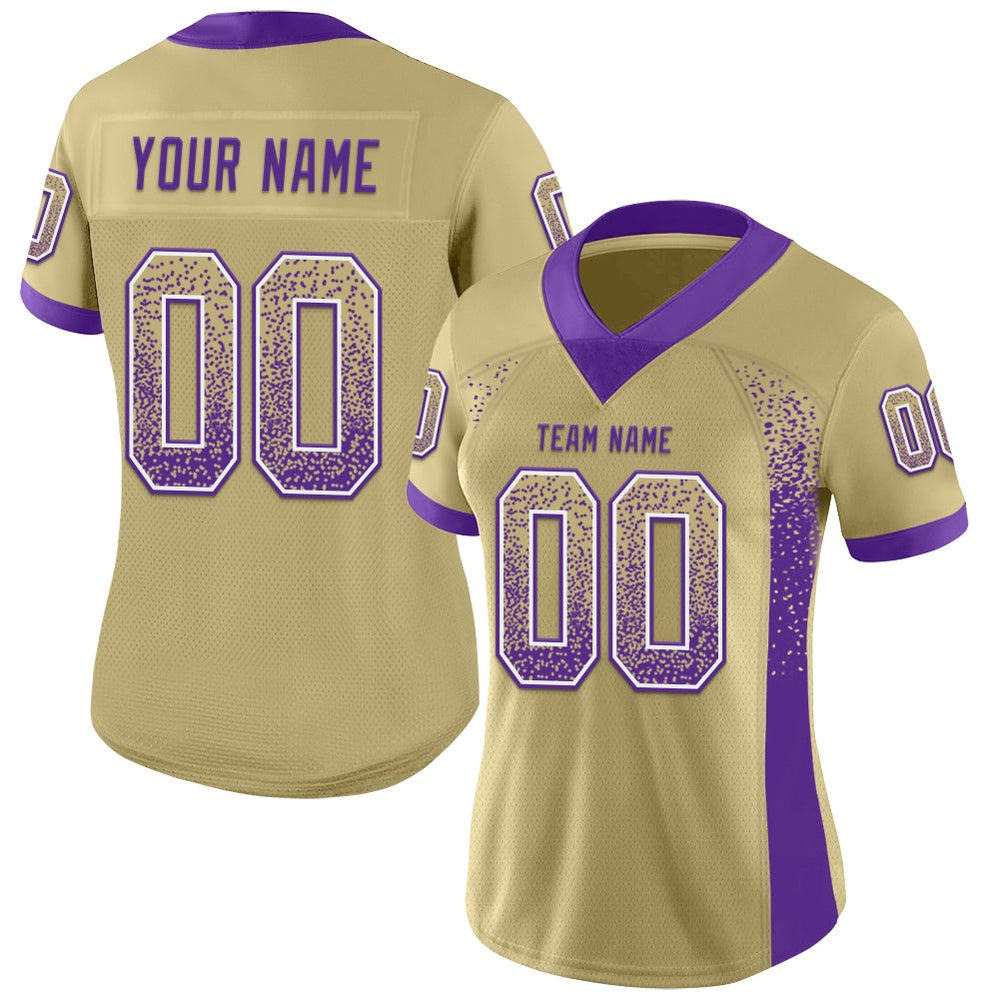 Custom Vegas Gold Purple White Mesh Drift Fashion Football Jersey, Team Jerseys Football, Custom Football Jersey