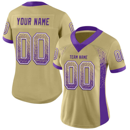 Custom Vegas Gold Purple White Mesh Drift Fashion Football Jersey, Team Jerseys Football, Custom Football Jersey