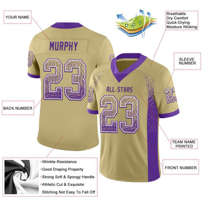 Custom Vegas Gold Purple White Mesh Drift Fashion Football Jersey, Team Jerseys Football, Custom Football Jersey