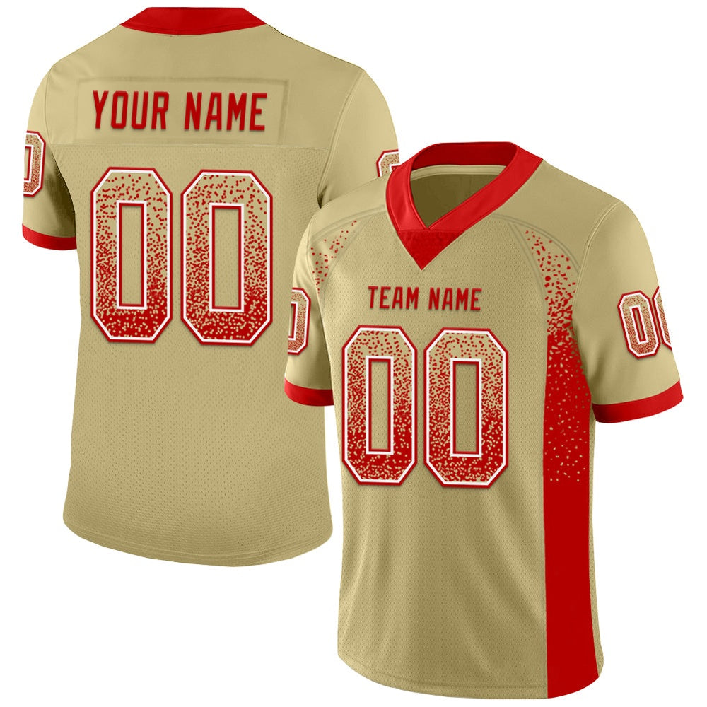 Custom Vegas Gold Red White Mesh Drift Fashion Football Jersey, Team Jerseys Football, Custom Football Jersey