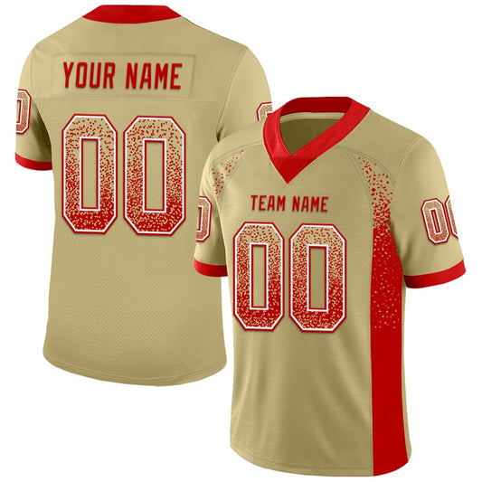 Custom Vegas Gold Red White Mesh Drift Fashion Football Jersey, Team Jerseys Football, Custom Football Jersey