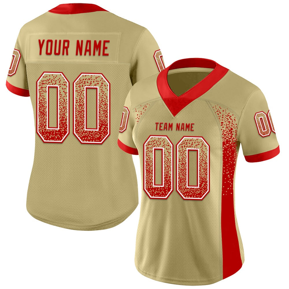 Custom Vegas Gold Red White Mesh Drift Fashion Football Jersey, Team Jerseys Football, Custom Football Jersey