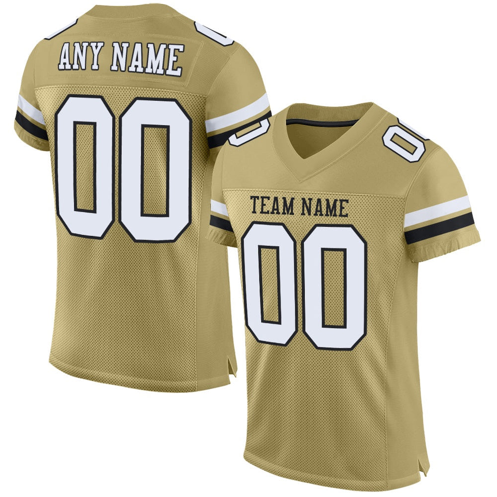 Custom Vegas Gold White Black Mesh Authentic Football Jersey, Team Jerseys Football, Custom Football Jersey