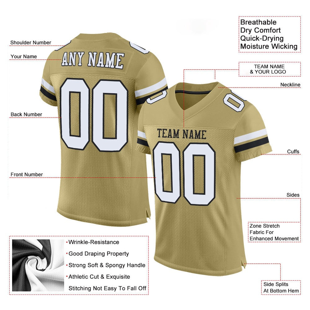 Custom Vegas Gold White Black Mesh Authentic Football Jersey, Team Jerseys Football, Custom Football Jersey