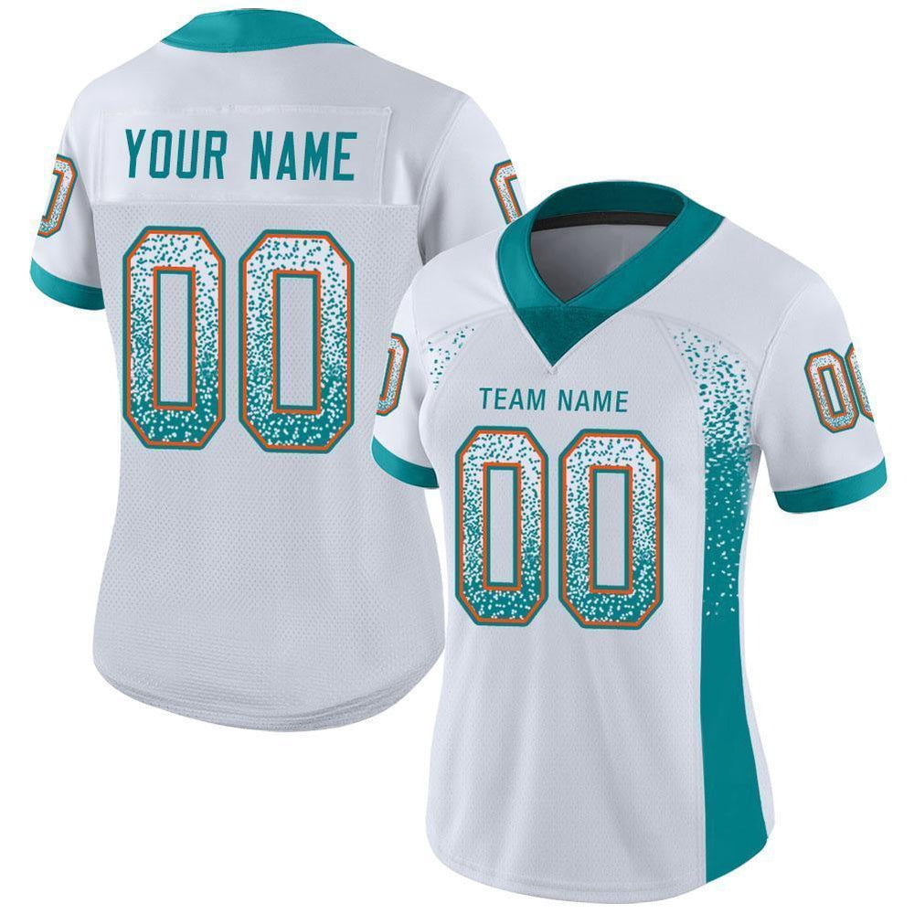 Custom White Aqua Orange Mesh Drift Fashion Football Jersey, Team Jerseys Football, Custom Football Jersey