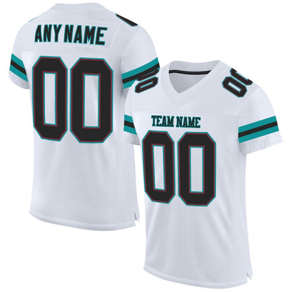 Custom White Black Aqua Mesh Authentic Football Jersey, Team Jerseys Football, Custom Football Jersey