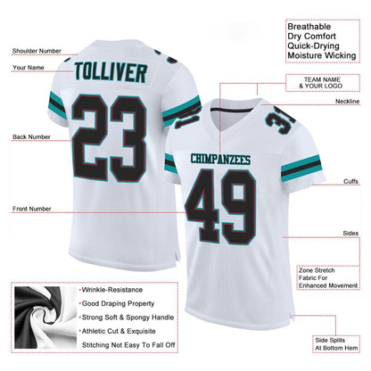 Custom White Black Aqua Mesh Authentic Football Jersey, Team Jerseys Football, Custom Football Jersey