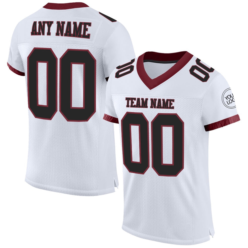 Custom White Black Burgundy Mesh Authentic Football Jersey, Team Jerseys Football, Custom Football Jersey